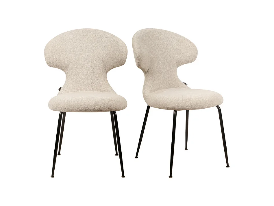 Lot de 2 chaises en tissu doux beige avec pieds en métal noir - GLORIA