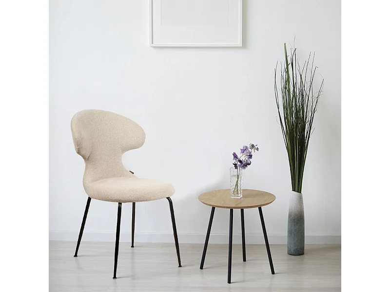 Lot de 2 chaises en tissu doux beige avec pieds en métal noir - GLORIA