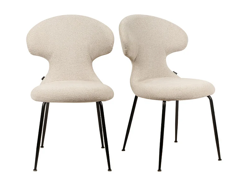 Lot de 2 chaises en tissu doux beige avec pieds en métal noir - GLORIA