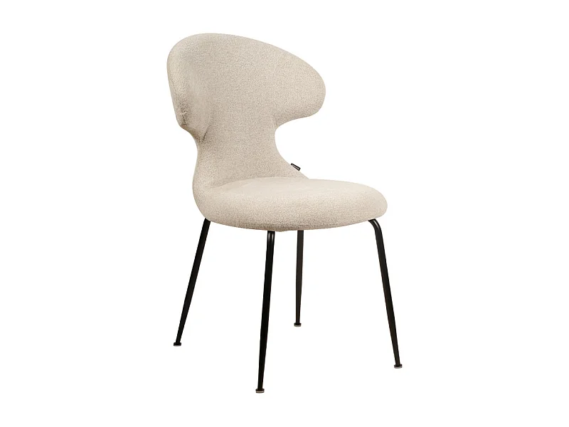 Chaise en tissu doux beige avec pieds en métal noir - GLORIA