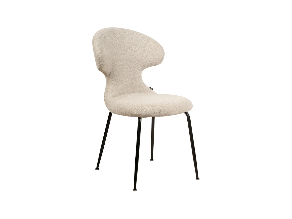 Chaise en tissu doux beige avec pieds en métal noir - GLORIA
