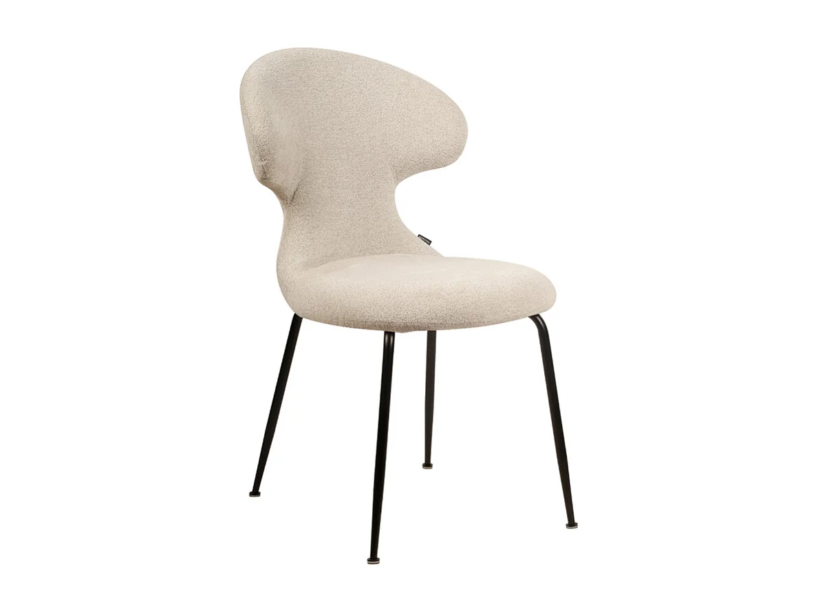 Chaise en tissu doux beige avec pieds en métal noir - GLORIA