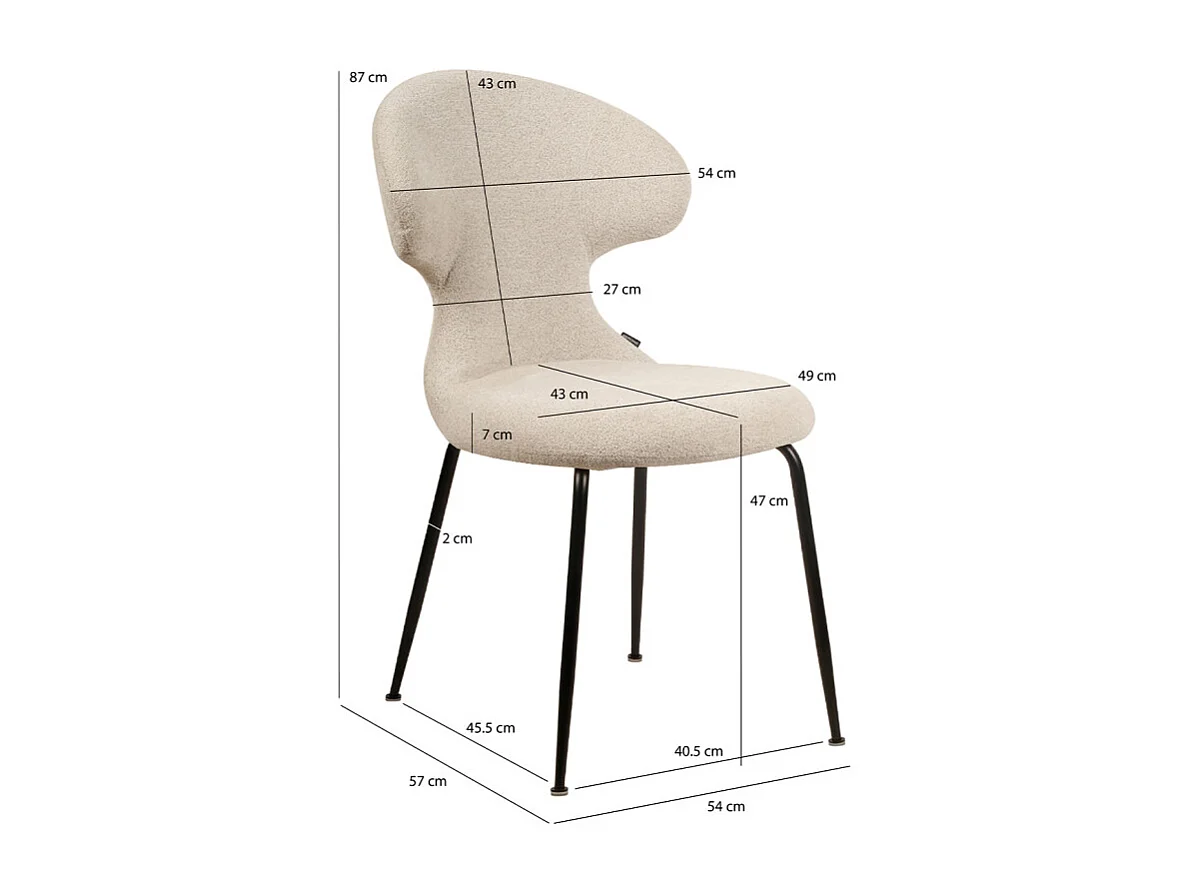 Chaise en tissu doux beige avec pieds en métal noir - GLORIA