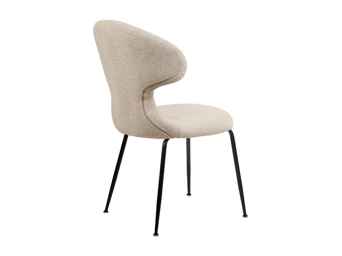 Chaise en tissu doux beige avec pieds en métal noir - GLORIA