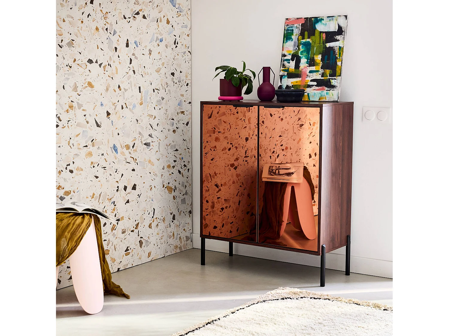 Credenza vintage effetto legno di noce, 83cm, noce