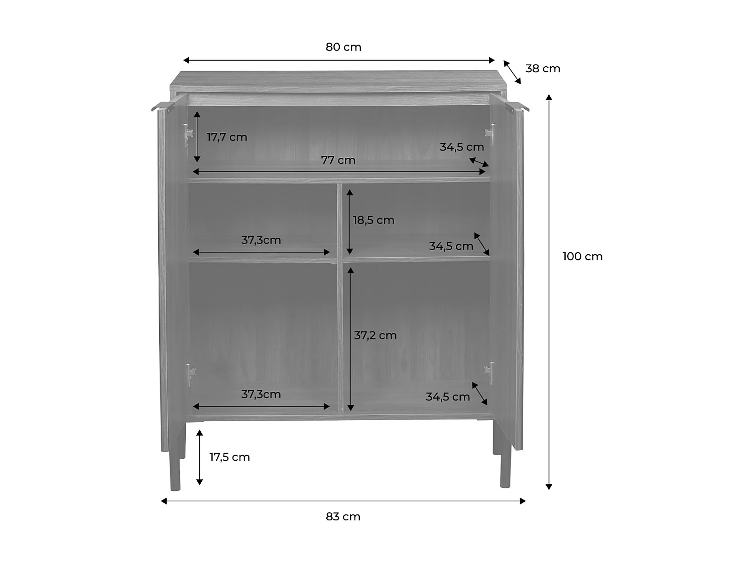 Credenza vintage effetto legno di noce, 83cm, noce