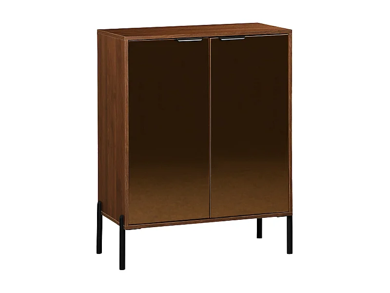 Buffet vintage décor bois de noyer. buffet haut. vaisselier. deux portes vitrées aspect fumé. L 83 x 38 x 100cm