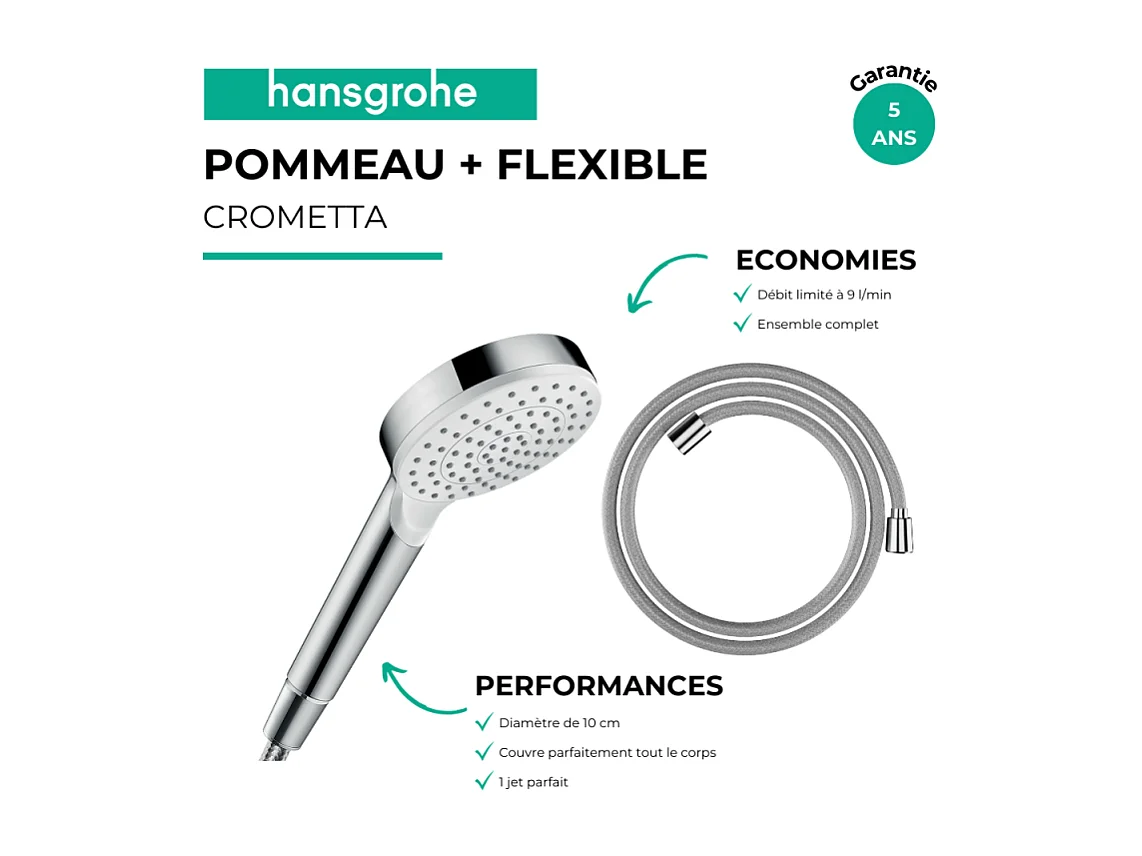 Pommeau de douche HANSGROHE Crometta + Flexible Designflex 160 cm chromé