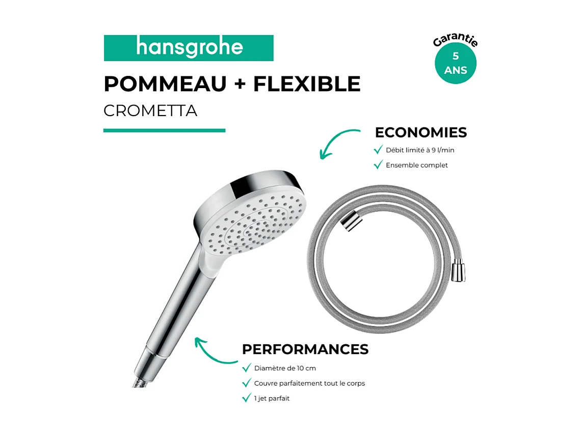 Pommeau de douche HANSGROHE Crometta + Flexible Designflex 160 cm chromé