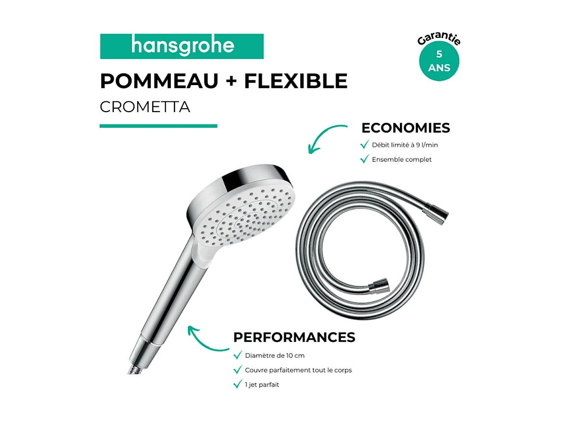 Pommeau de douche HANSGROHE Crometta + Flexible Isiflex 160 cm chromé