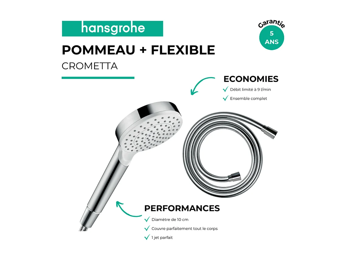Pommeau de douche HANSGROHE Crometta + Flexible Isiflex 160 cm chromé