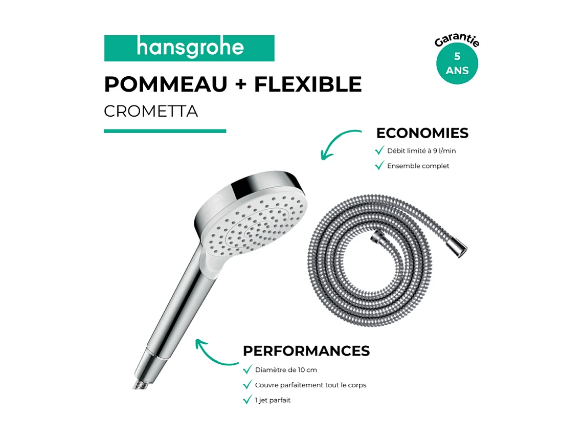 Pommeau de douche HANSGROHE Crometta + Flexible Metaflex 160 cm chromé