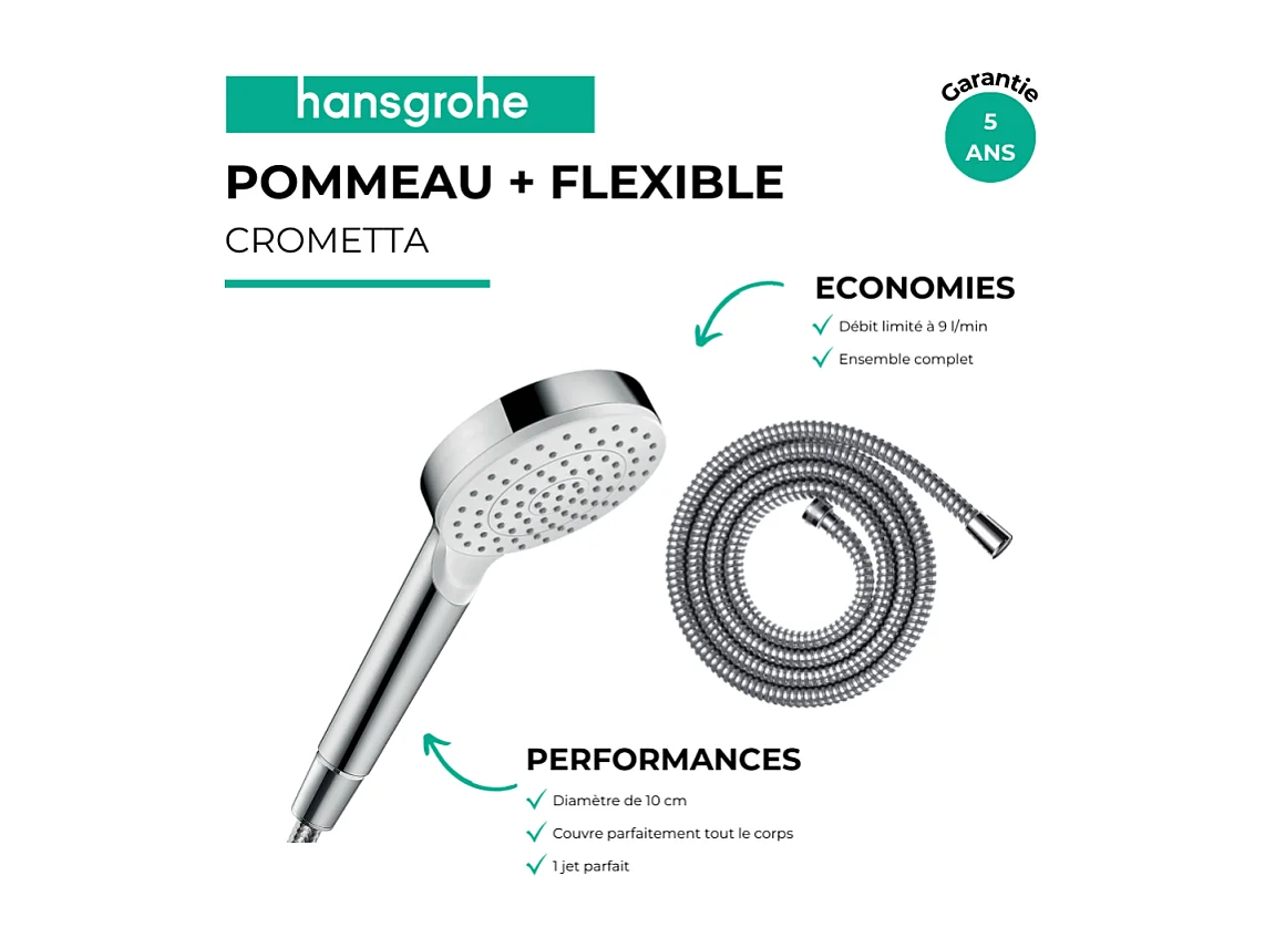 Pommeau de douche HANSGROHE Crometta + Flexible Metaflex 160 cm chromé