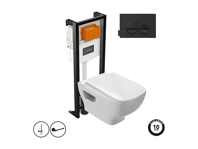 Pack WC suspendu sans bride JACOB DELAFON Struktura+ bâti-support + plaque Noir brillant/Noir mat + accessoires