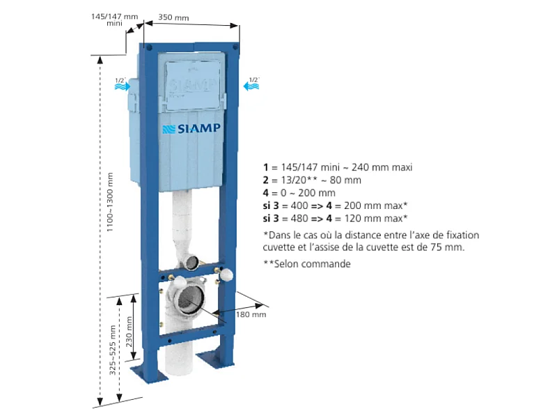 Bâti-support WC autoportant SIAMP Ingenio Premium quieto avec plaque de commande chromé