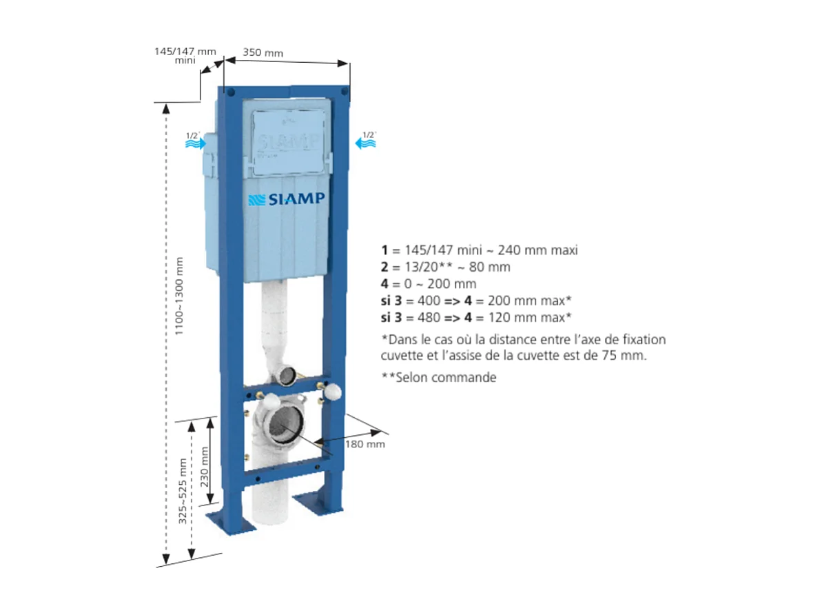 Bati support SIAMP Ingenio Premium quieto + plaque de commande blanche