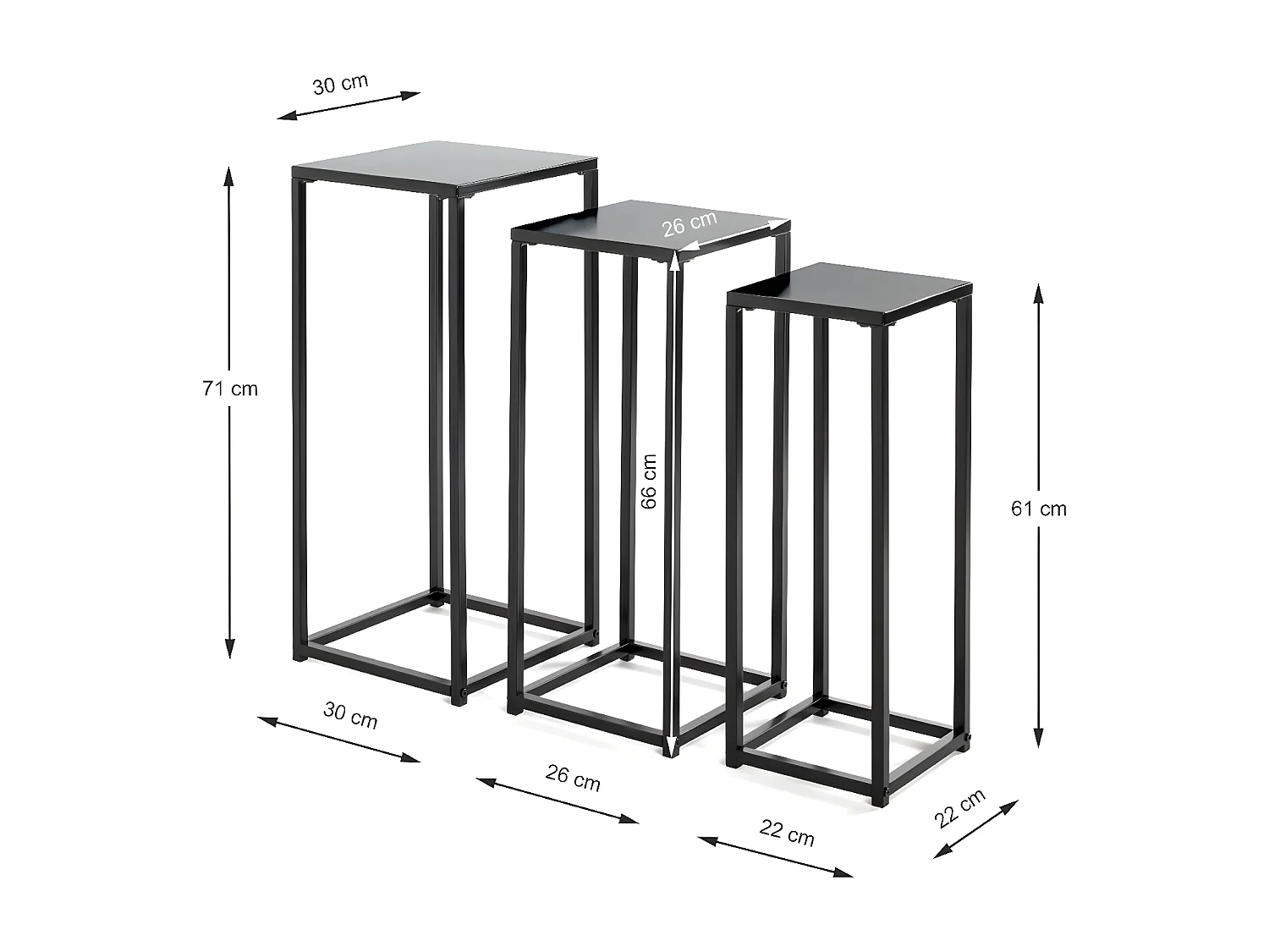 Lot de 3 Porte-Plantes en Métal "Cromano" 71cm Noir