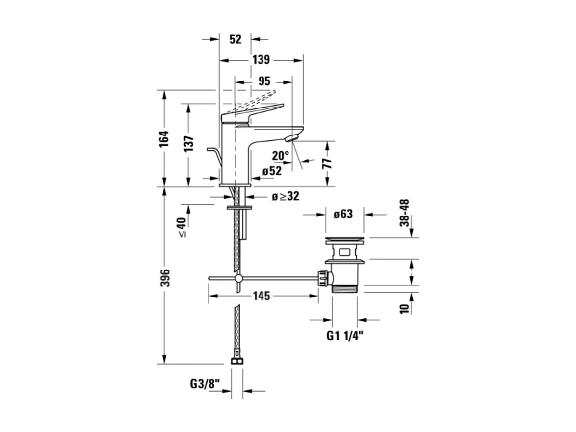 Mezclador de lavabo DURAVIT Wave S con desagüe de acero inoxidable cepillado