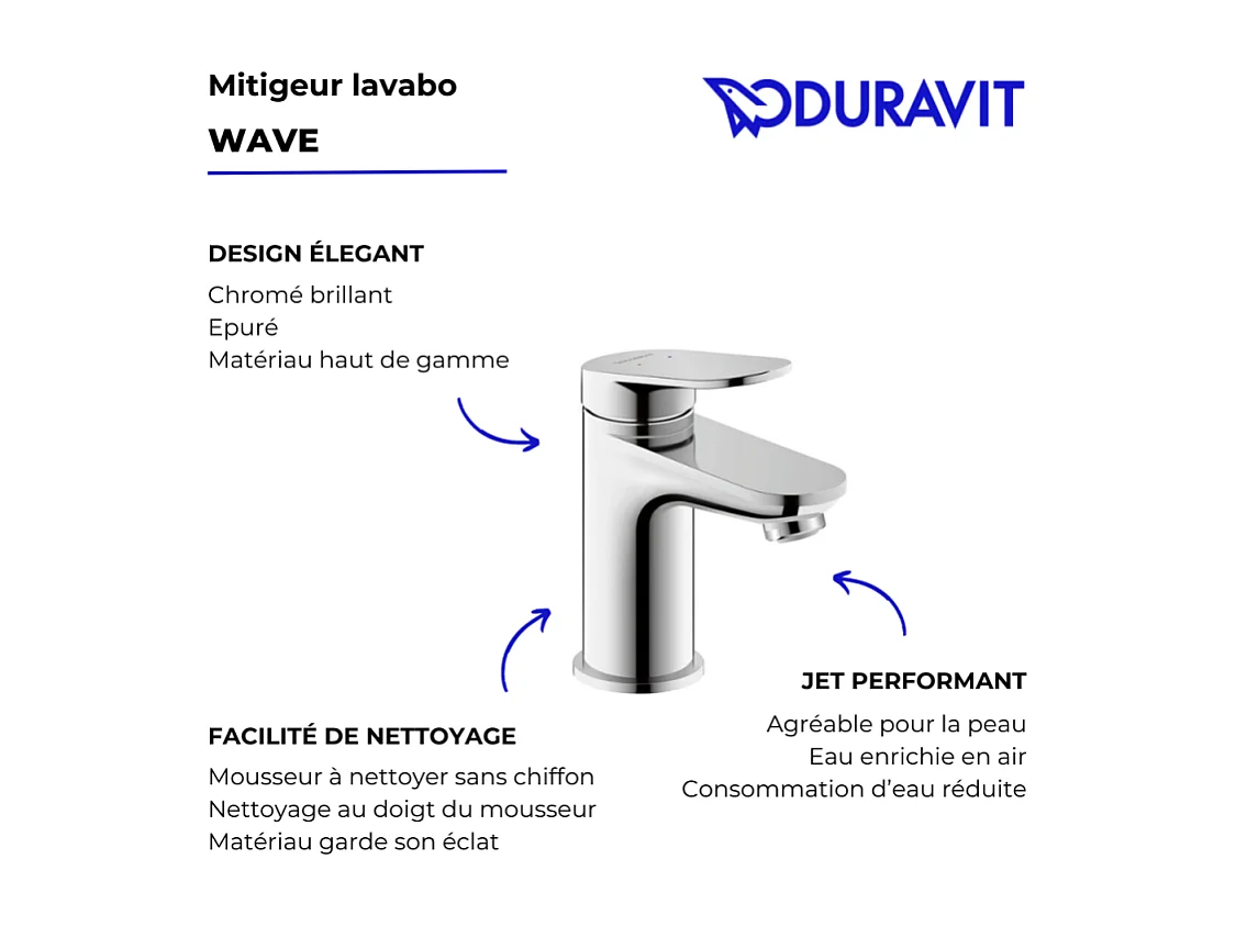 Mitigeur lavabo DURAVIT Wave S sans vidage chromé brillant
