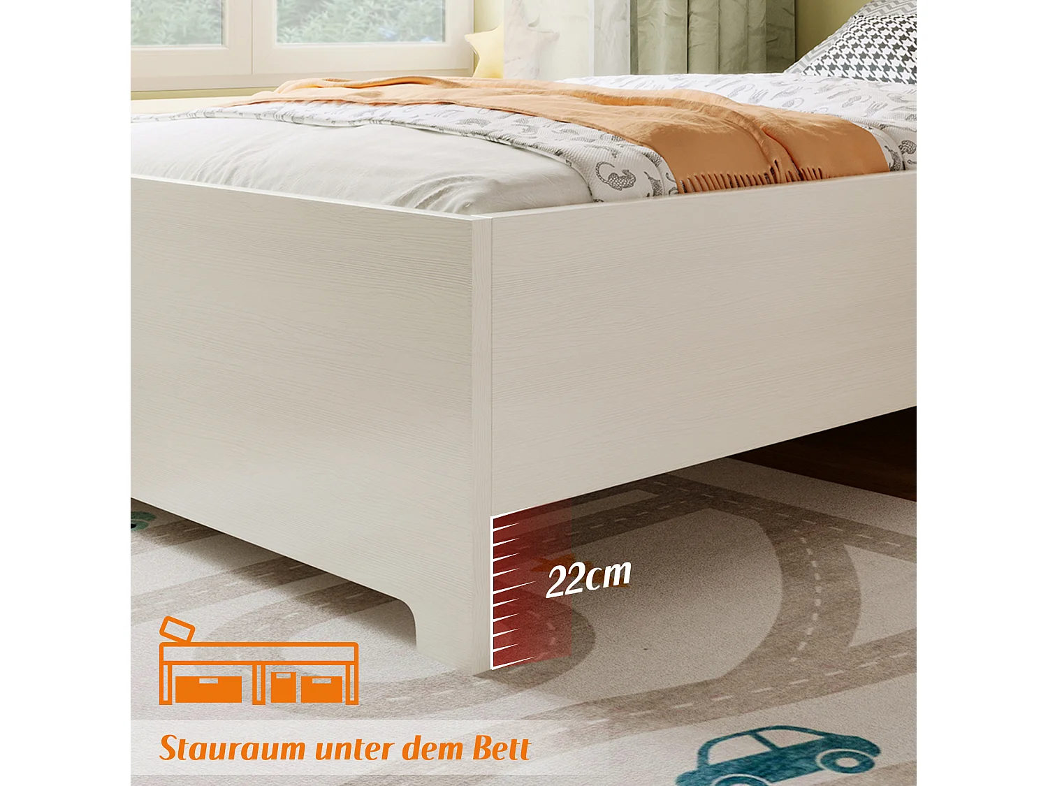 Lit enfant 90 x 200 cm avec étagères de rangement et bureau - Bois massif et MDF - Blanc (sans matelas)