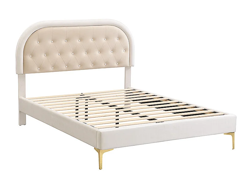 Gestoffeerd bed 140 x 200 cm met gebogen hoofdeinde - metalen poten - fluweel - beige (zonder matras)