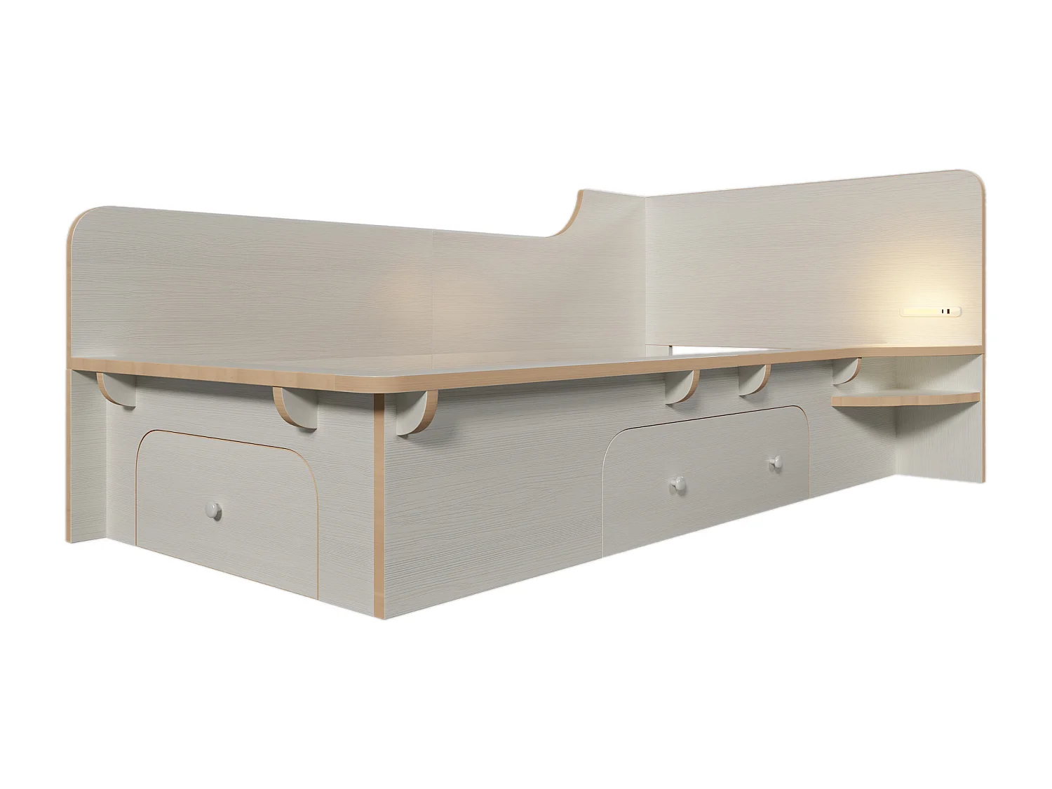 Lit enfant 90 x 200 cm avec 3 tiroirs, lampe de lecture et prise USB Type-C - Bois massif et MDF - Blanc (sans matelas)