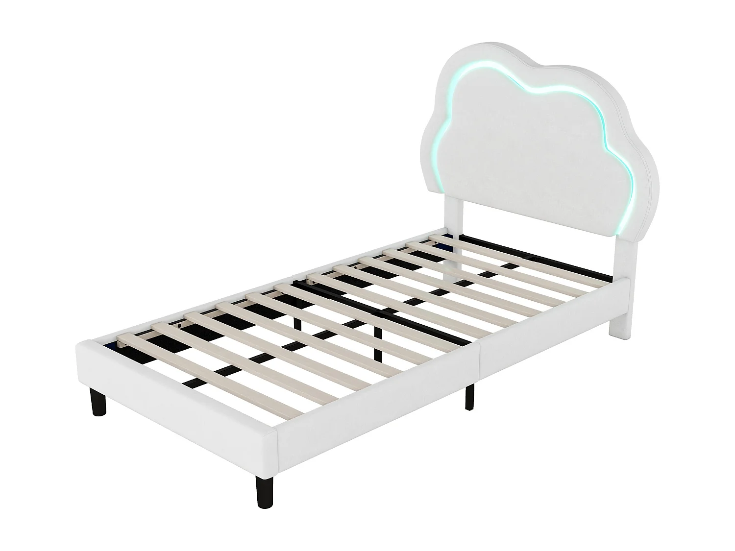 Lit capitonné 90 x 200 cm avec tête de lit réglable - LEDs - velours - beige (sans matelas)