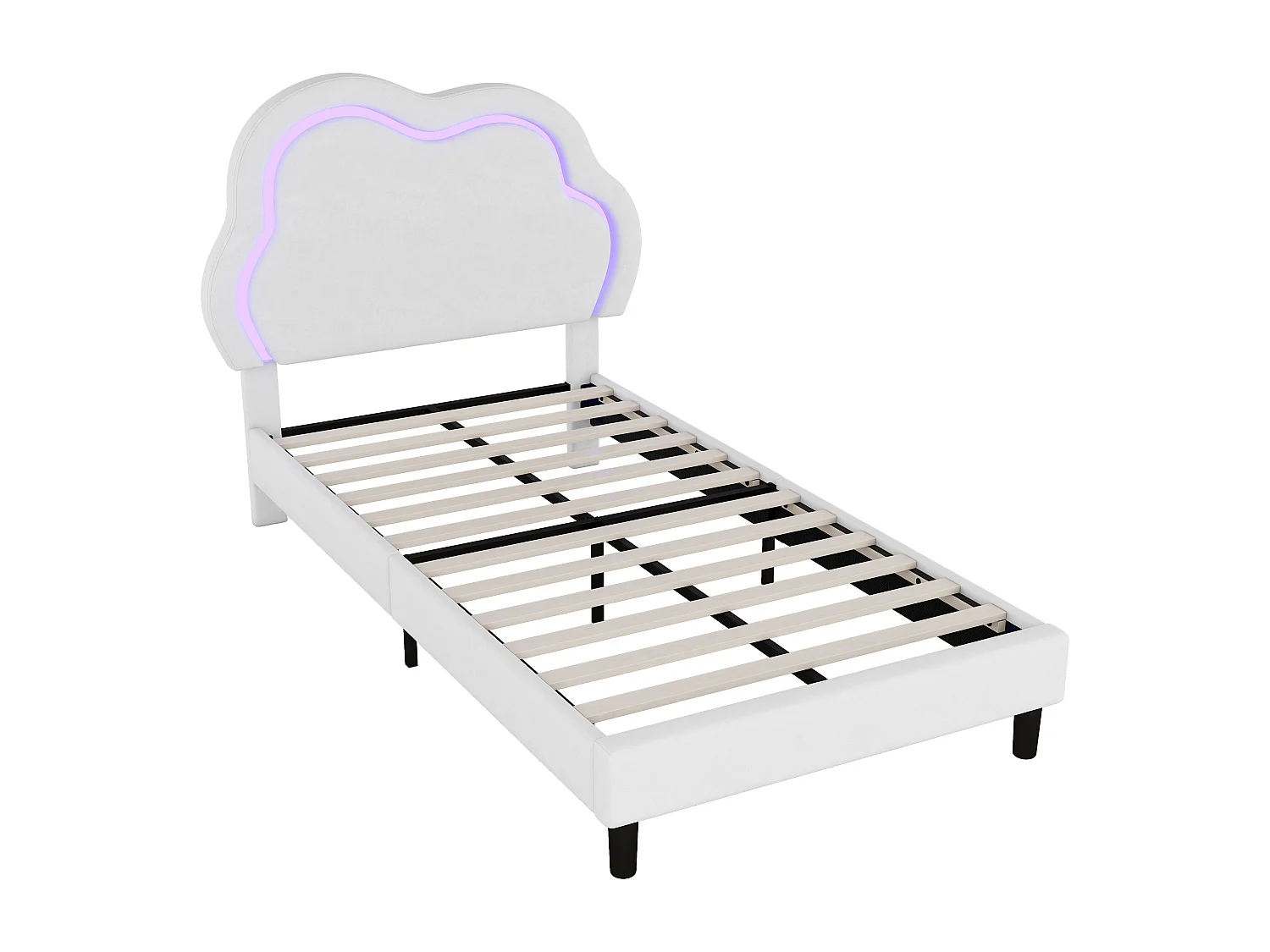 Lit capitonné 90 x 200 cm avec tête de lit réglable - LEDs - velours - beige (sans matelas)