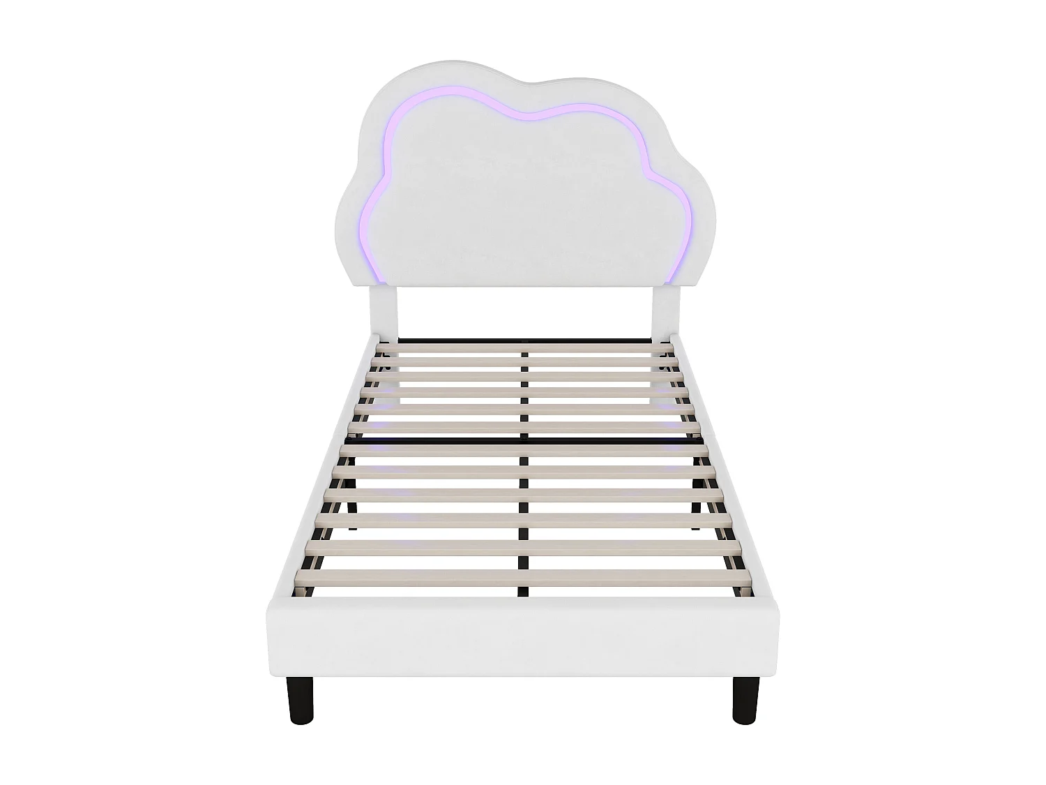 Lit capitonné 90 x 200 cm avec tête de lit réglable - LEDs - velours - beige (sans matelas)