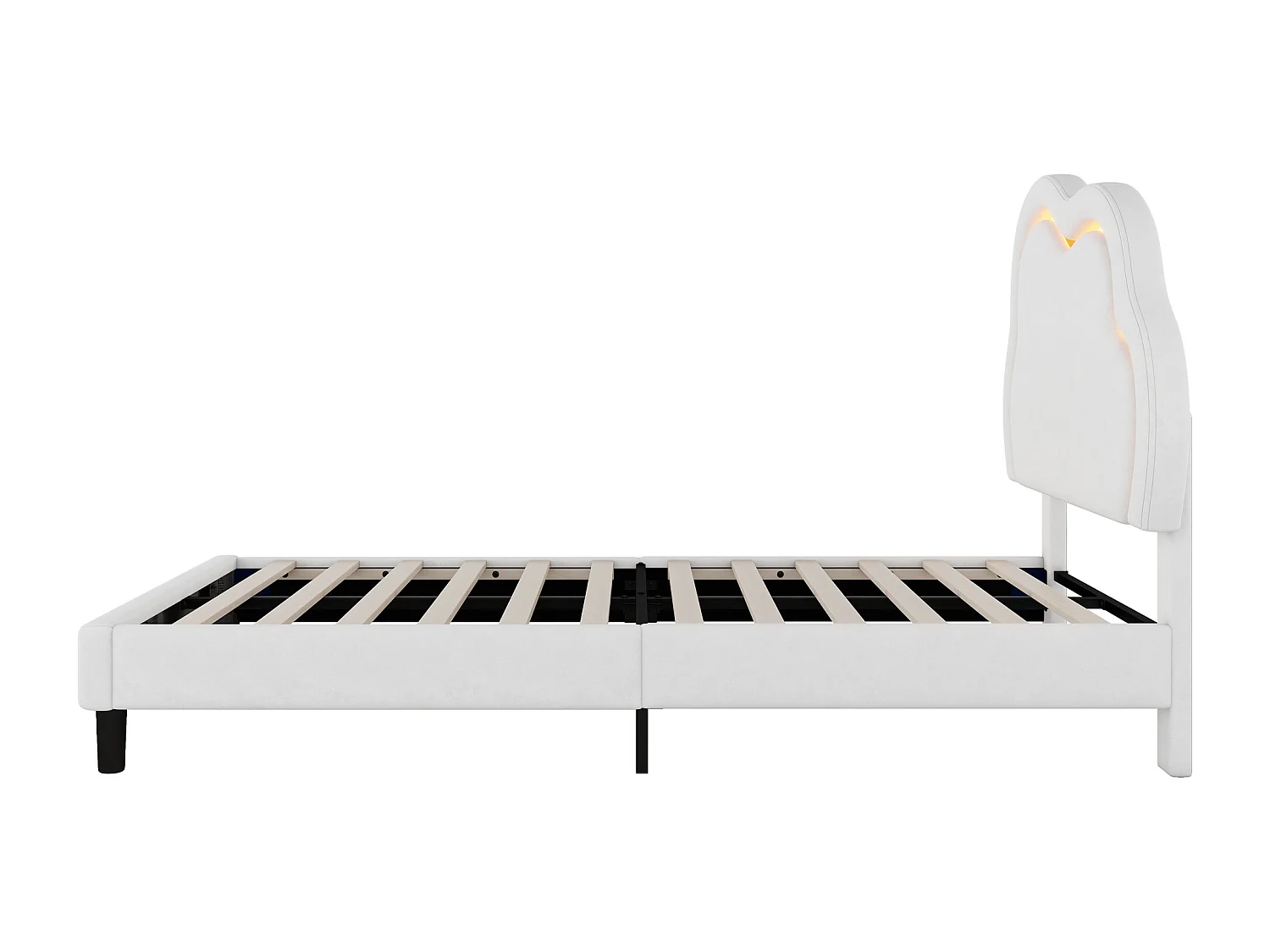 Lit capitonné 90 x 200 cm avec tête de lit réglable - LEDs - velours - beige (sans matelas)