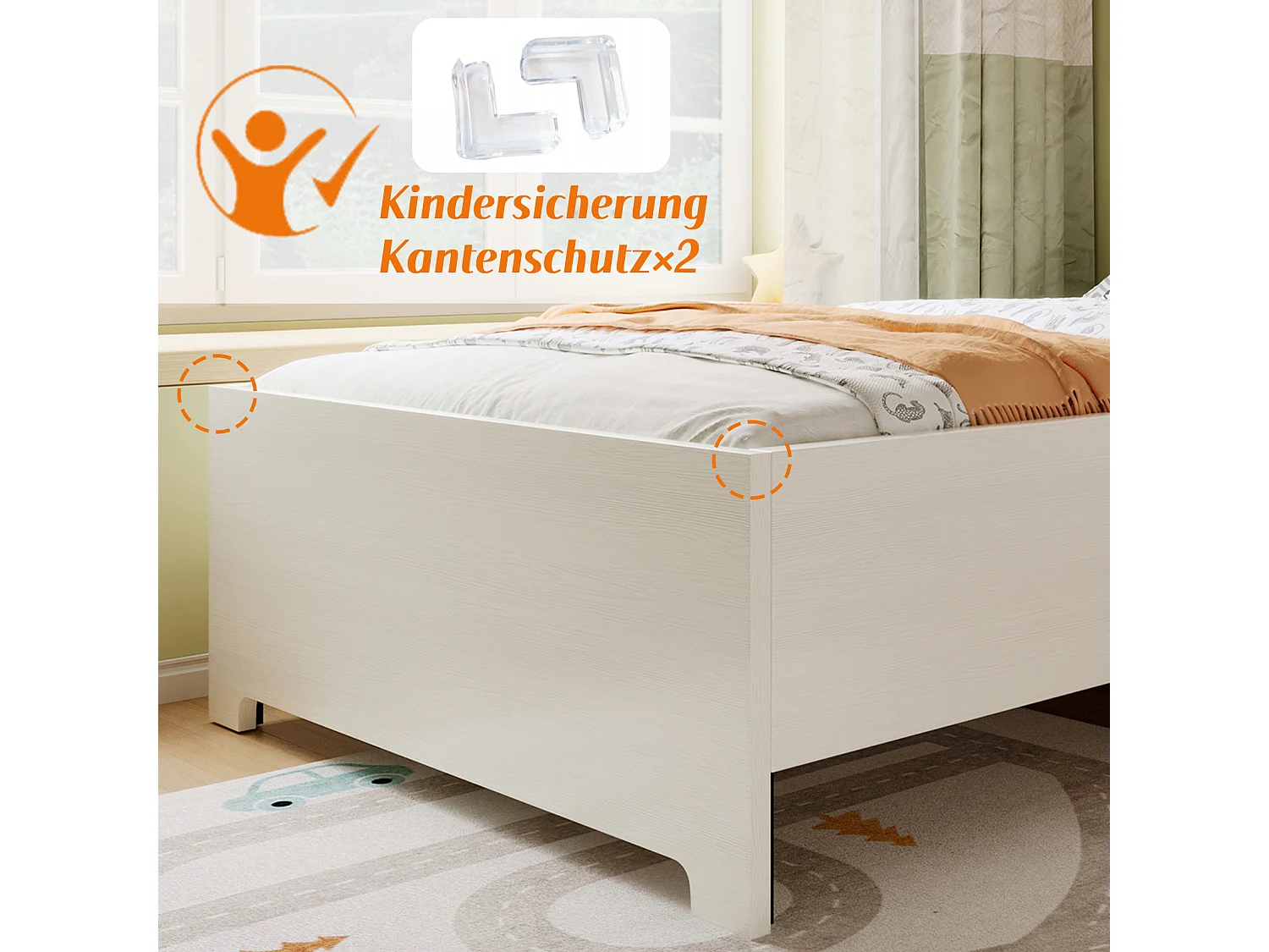 Eenpersoonsbed 90 x 200 cm massief hout zonder hoofdeinde - Antislipdesign - Massief hout en MDF - Wit (zonder matras)