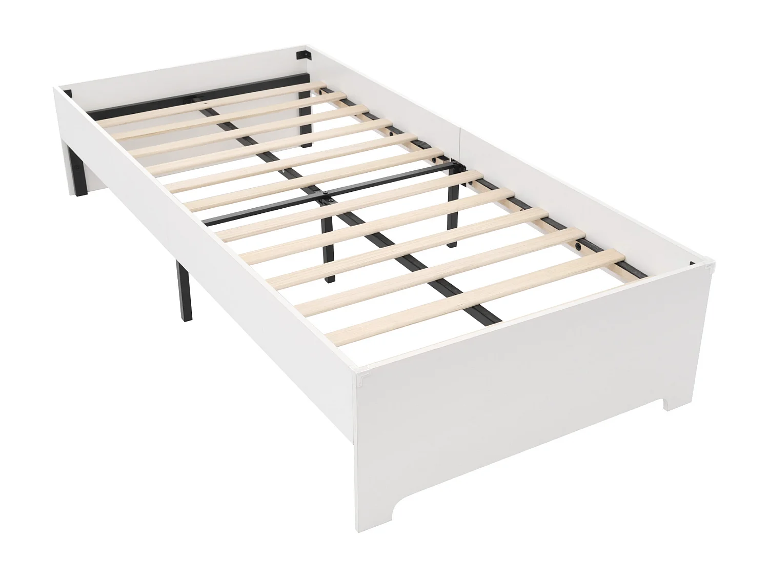 Eenpersoonsbed 90 x 200 cm massief hout zonder hoofdeinde - Antislipdesign - Massief hout en MDF - Wit (zonder matras)