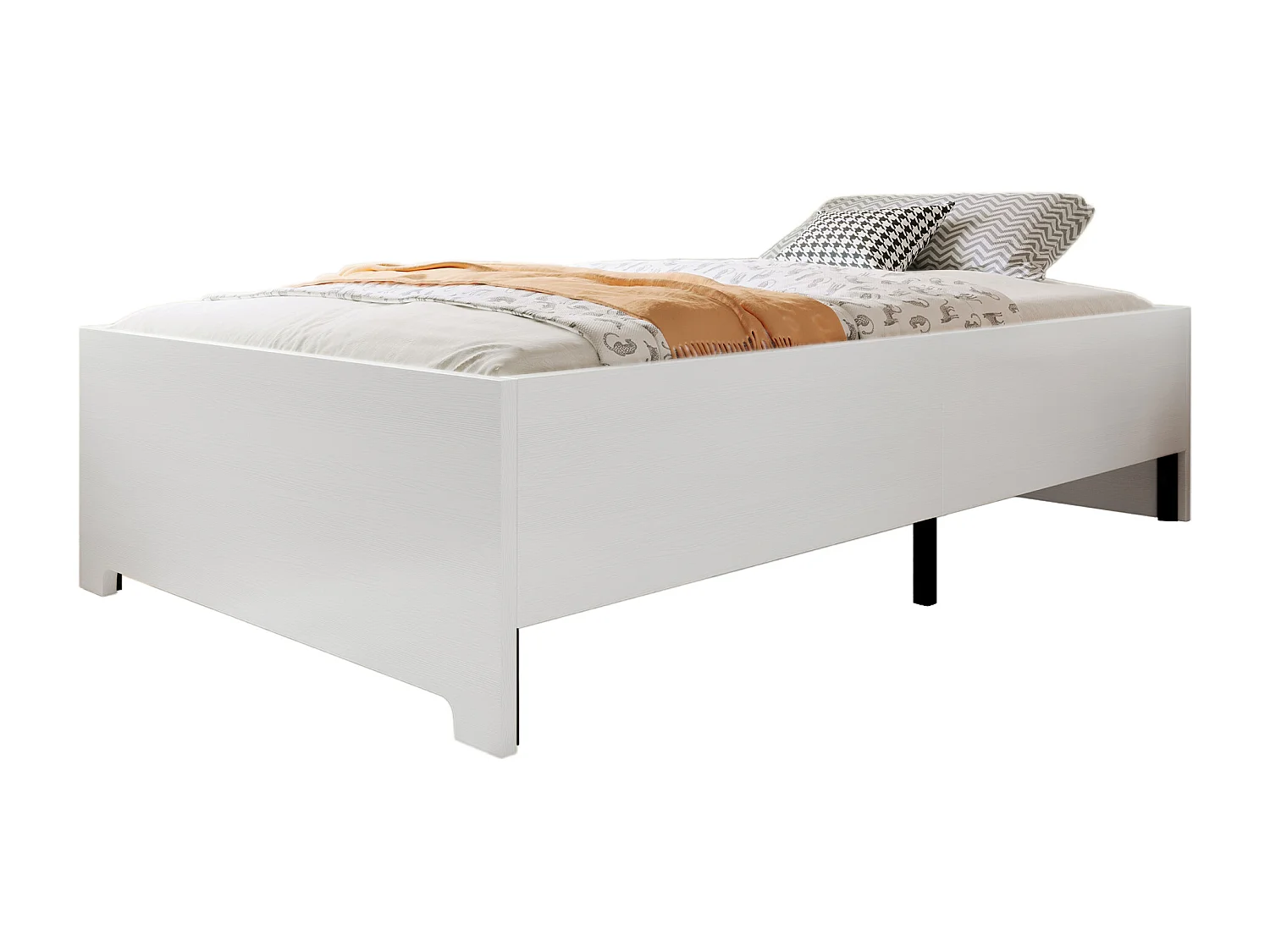 Cama individual 90x200 cm madera maciza sin cabecero - Diseño antideslizante - Madera maciza y MDF - Blanco (sin colchón)