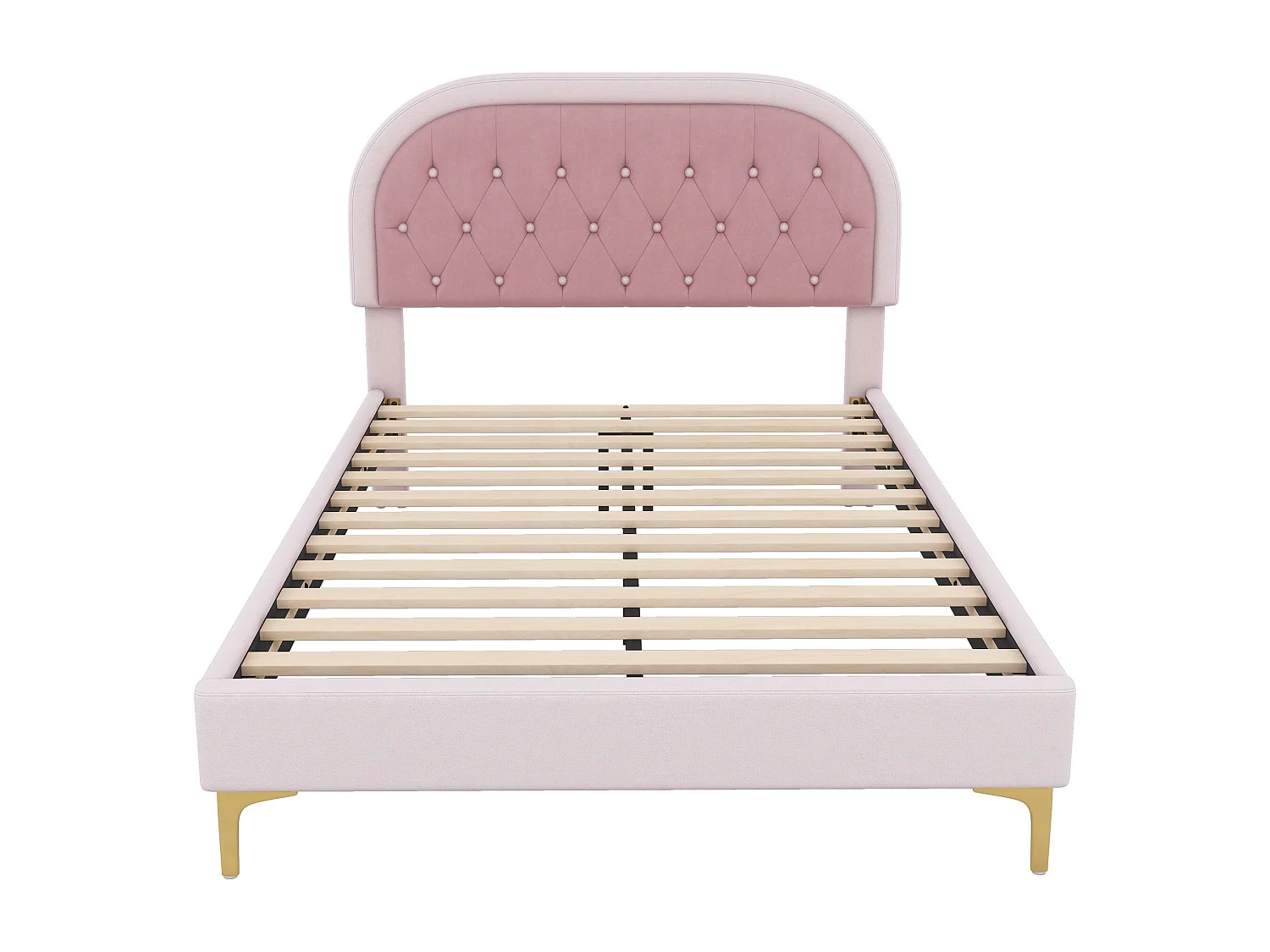Lit capitonné 140 x 200cm avec tête de lit courbée - pieds en métal - velours - rose (sans matelas)