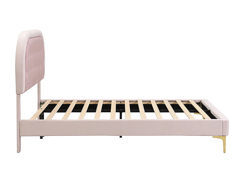 Lit capitonné 140 x 200cm avec tête de lit courbée - pieds en métal - velours - rose (sans matelas)