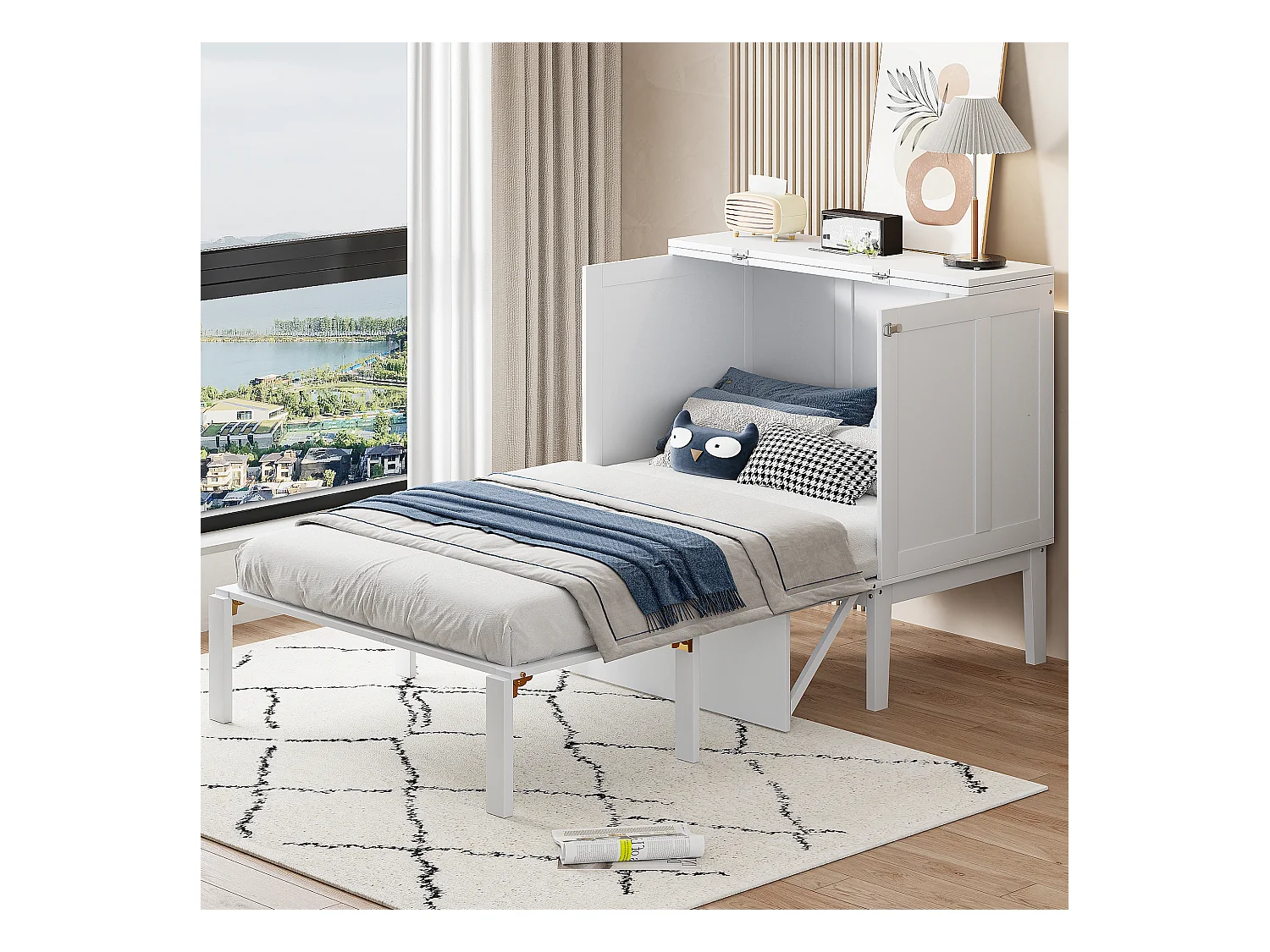 Verticaal Opklapbed 90 x 200 cm met lattenbodem, multiplex + MDF, wit (zonder matras)