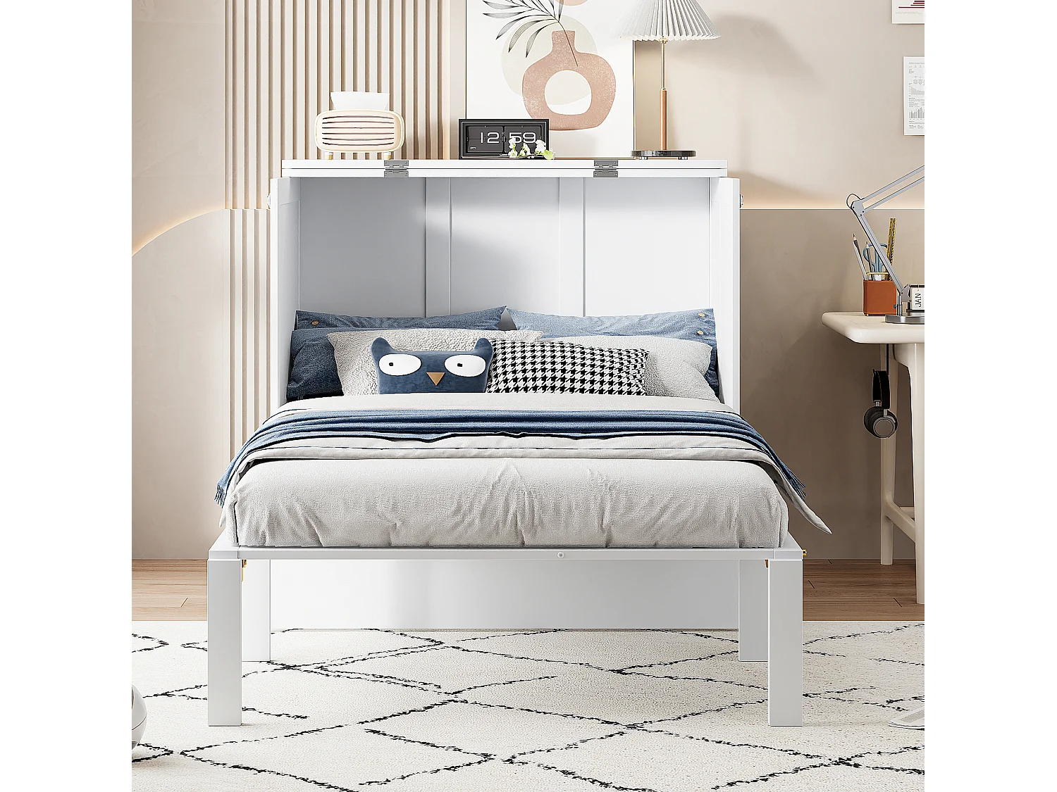 Lit escamotable vertical 90 x 200 cm avec sommier à lattes, contreplaqué + MDF, blanc (sans matelas)