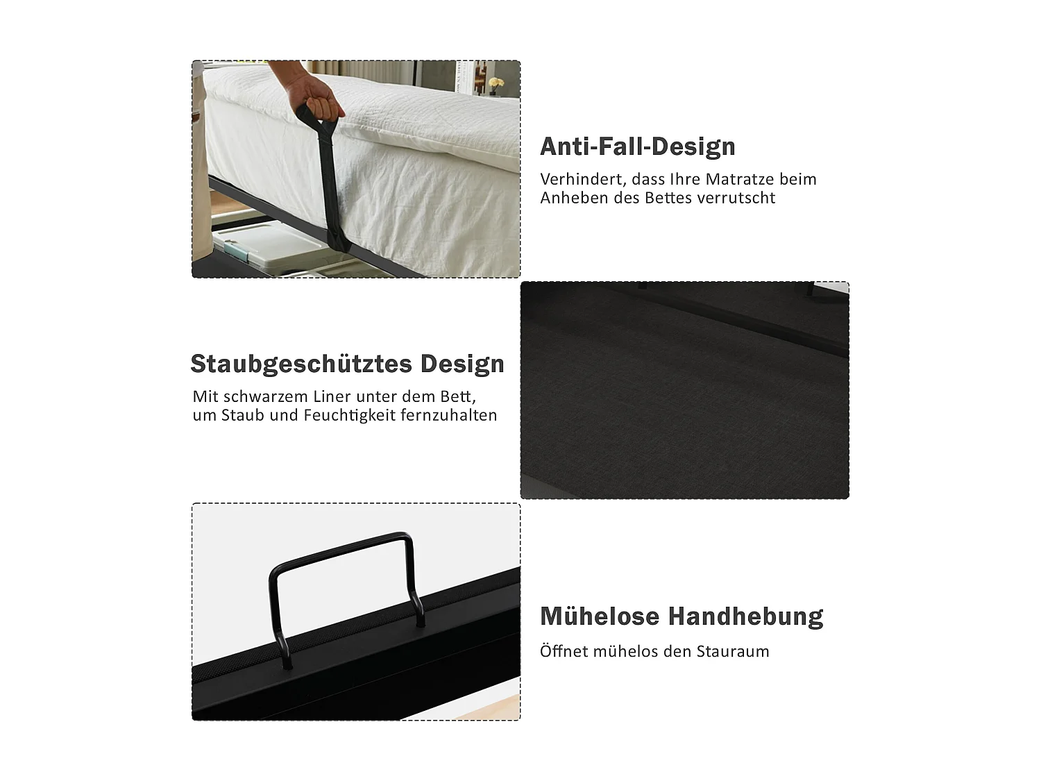 Letto contenitore 180 x 200 cm con testiera LED, presa USB Type-C - Tessuto in cotone - Beige (senza materasso)