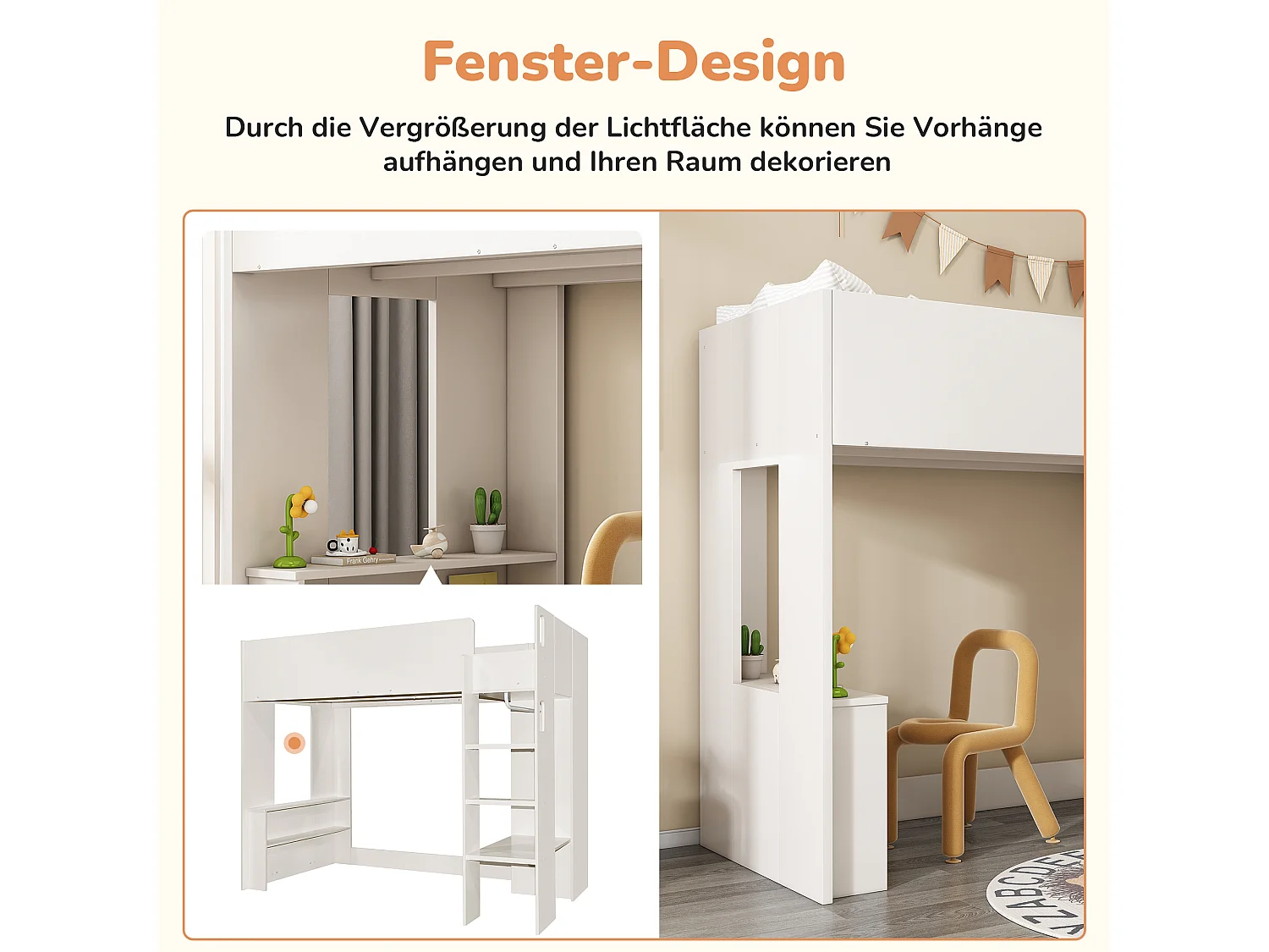 Łóżko piętrowe dla dzieci 90 x 200, łóżko uniwersalne 3 w 1 z szafą, otwartymi półkami i schodkami, płyta wiórowa, kolor biały