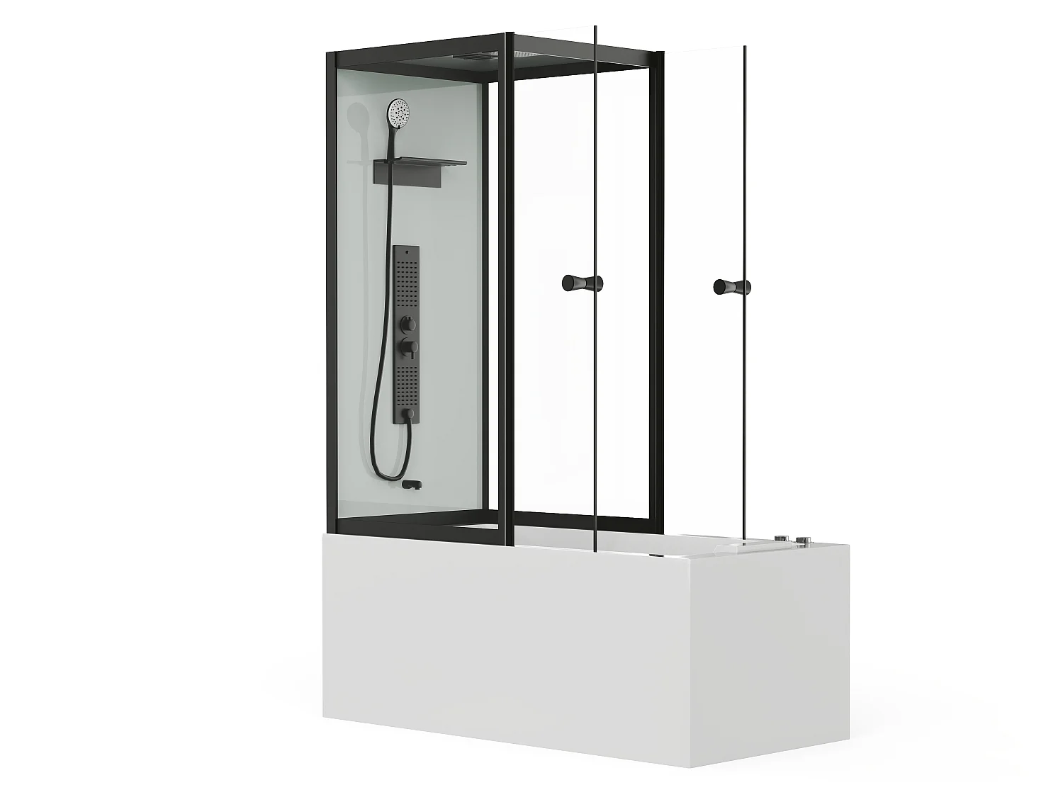 Badekar dusj - Svarte profiler - L150 x P75 x H215 cm - 100 mikrojeter og 6 store dyser - DARIA II