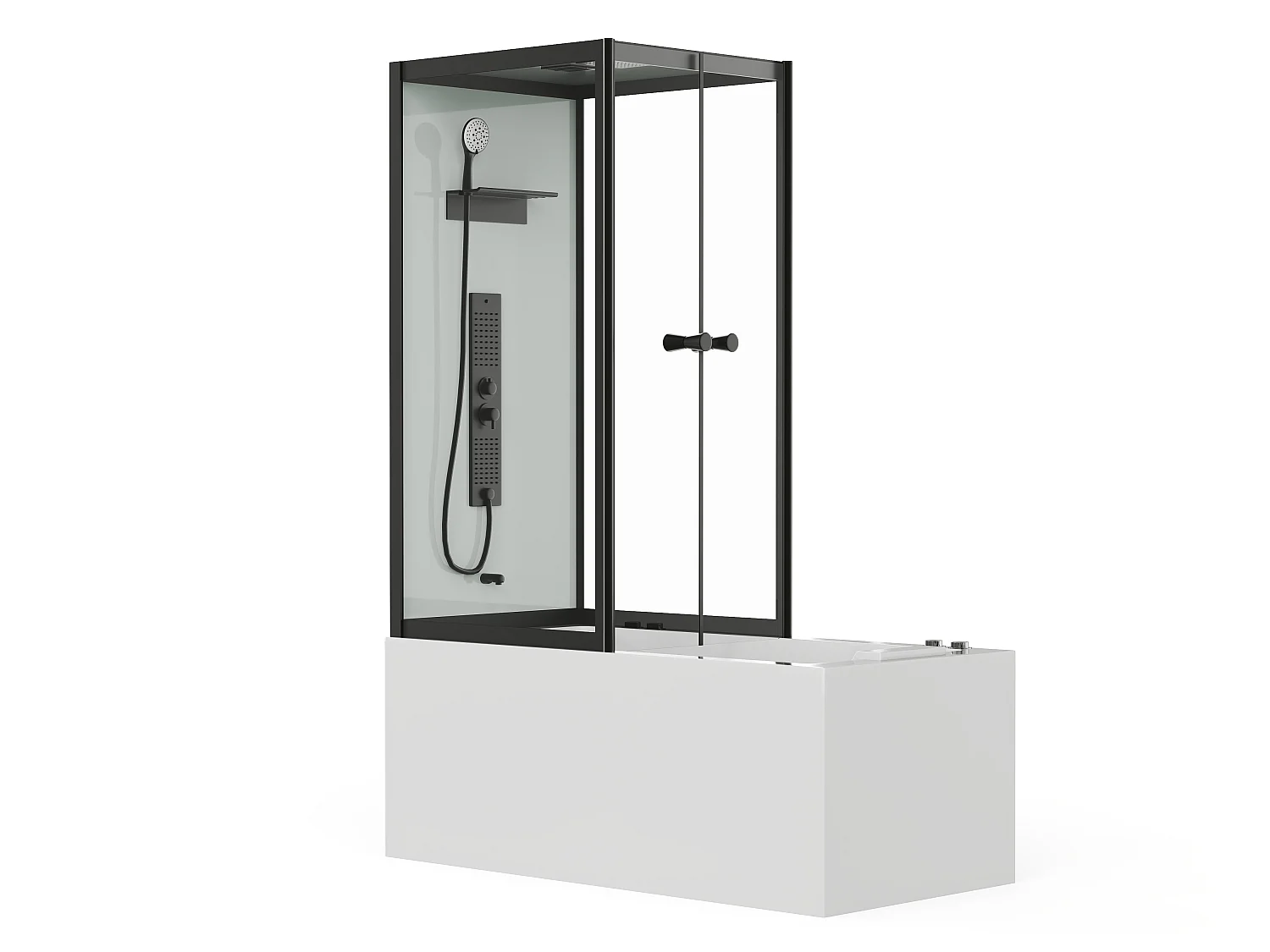 Bañera con ducha - Perfiles negros - L150 x P75 x Alt. 215 cm - 100 microjets y 6 jets grandes - DARIA II