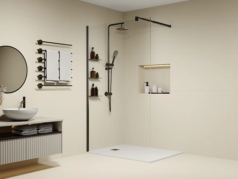 Douchewand voor inloopdouche - Mat zwart - Glas 6 mm - 120 x 200 cm - DAREN