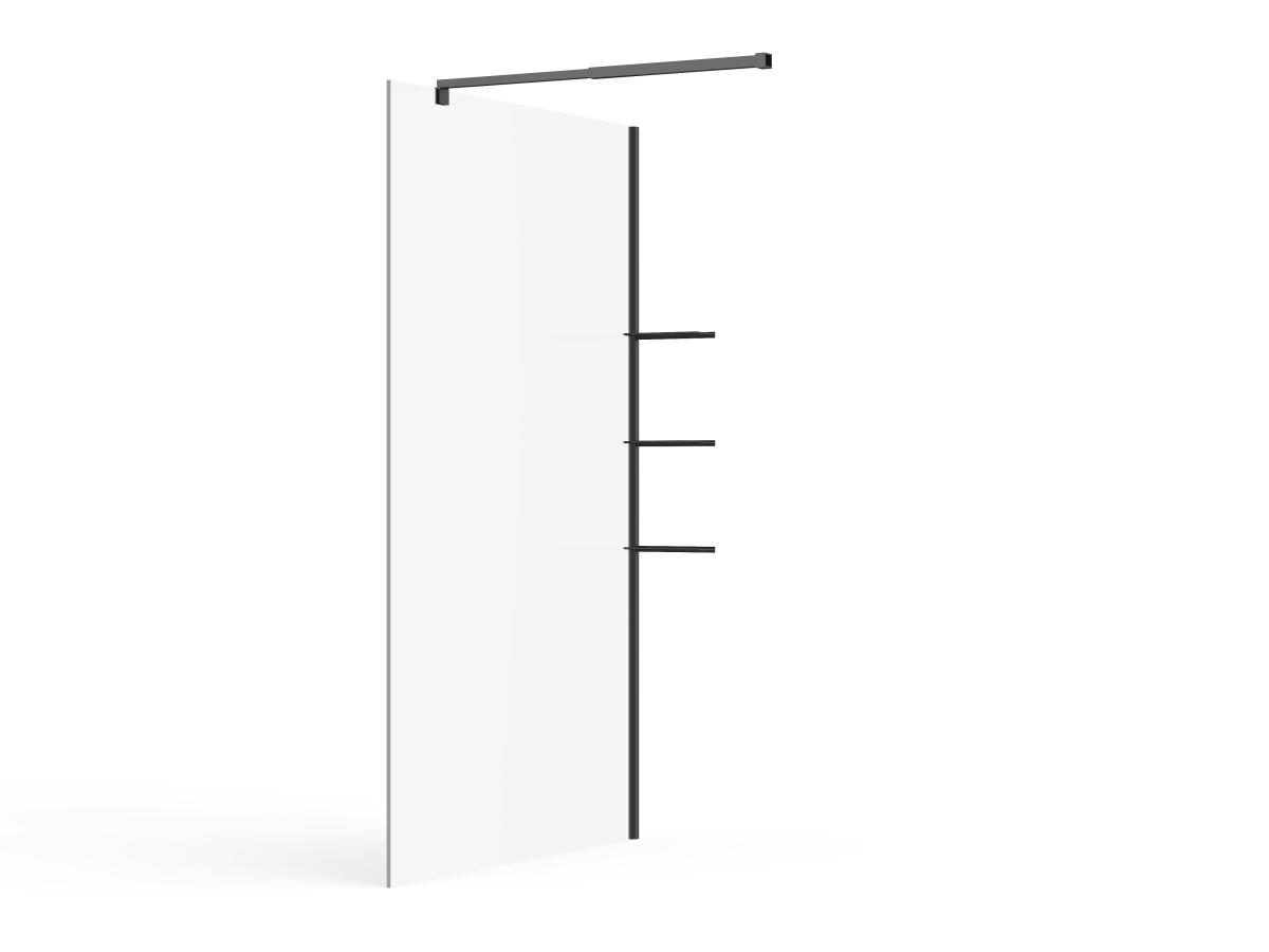 Duschwand für begehbare Duschen mit Ablagen - Schwarz matt - Glas 6 mm - 12 günstig online kaufen