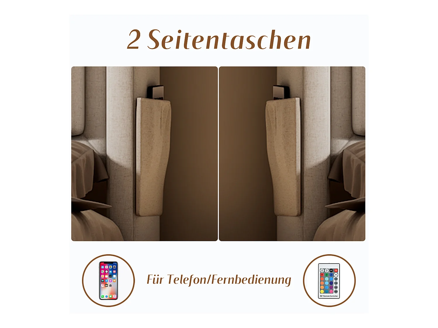 Letto imbottito 160 x 200 cm con 4 cassetti, testiera LED, presa USB Type-C - Tessuto in cotone - Beige (senza materasso)