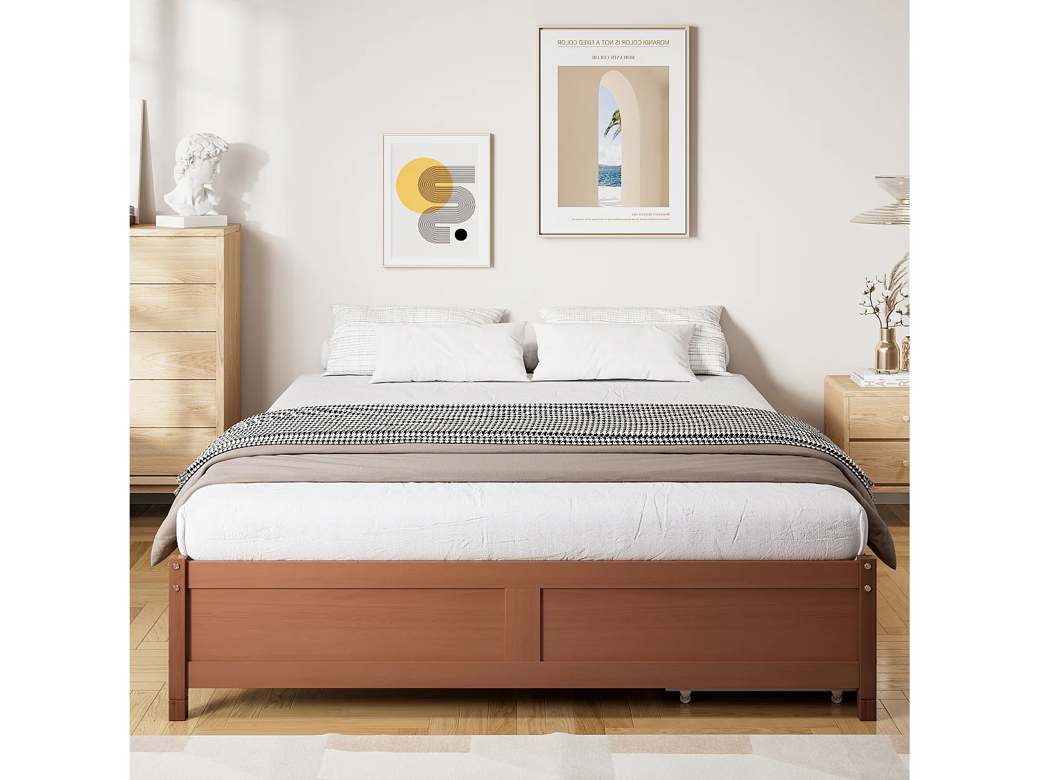Volwassen bed 140 x 200 cm zonder hoofdbord - 2 laden - grenen + MDF - roodbruin (zonder matras)