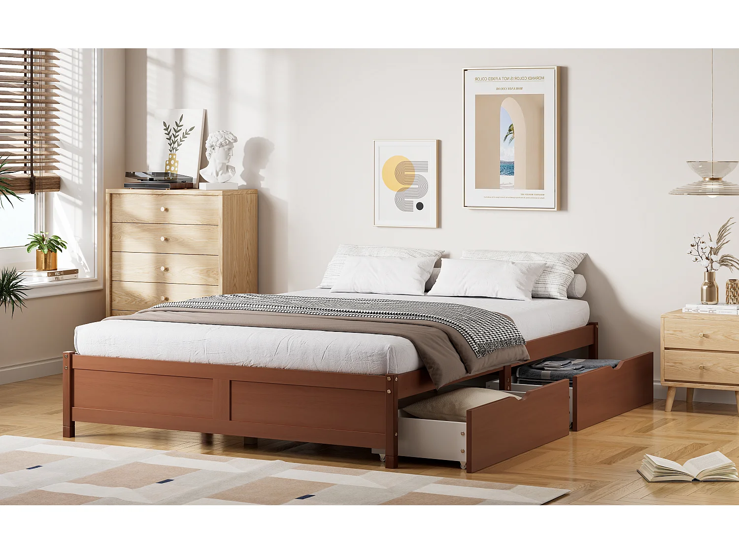 Volwassen bed 140 x 200 cm zonder hoofdbord - 2 laden - grenen + MDF - roodbruin (zonder matras)