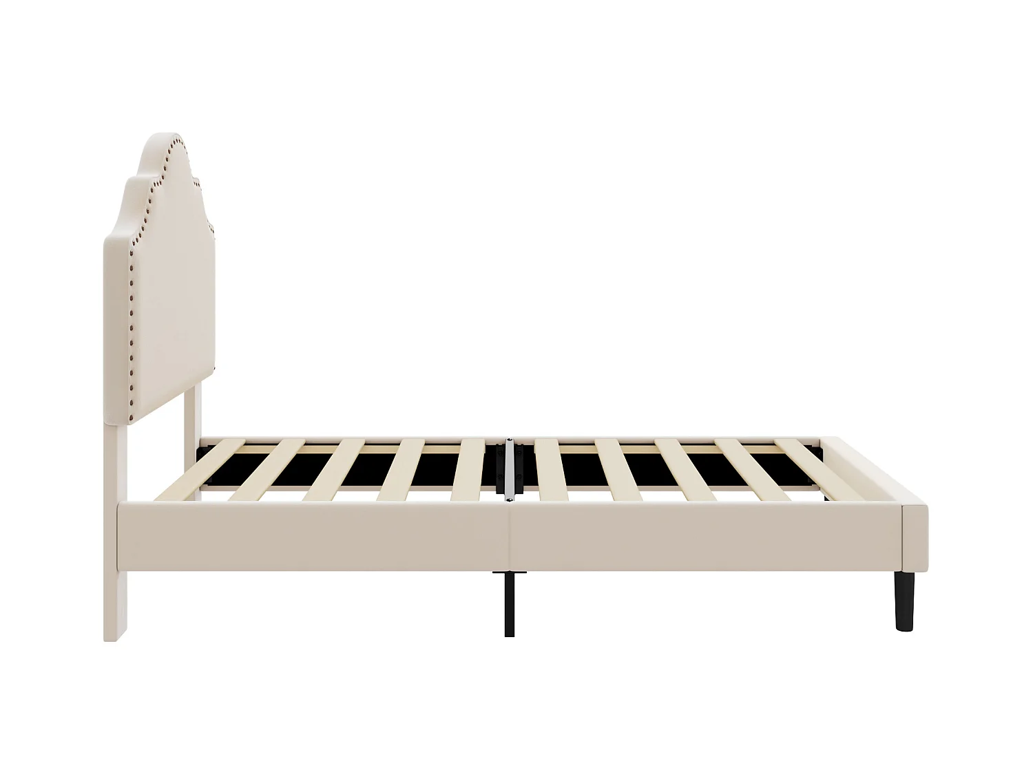 Gestoffeerd bed 90 x 200 cm met gebogen hoofdeinde - klinknageldecoratie - fluweel - beige (zonder matras)