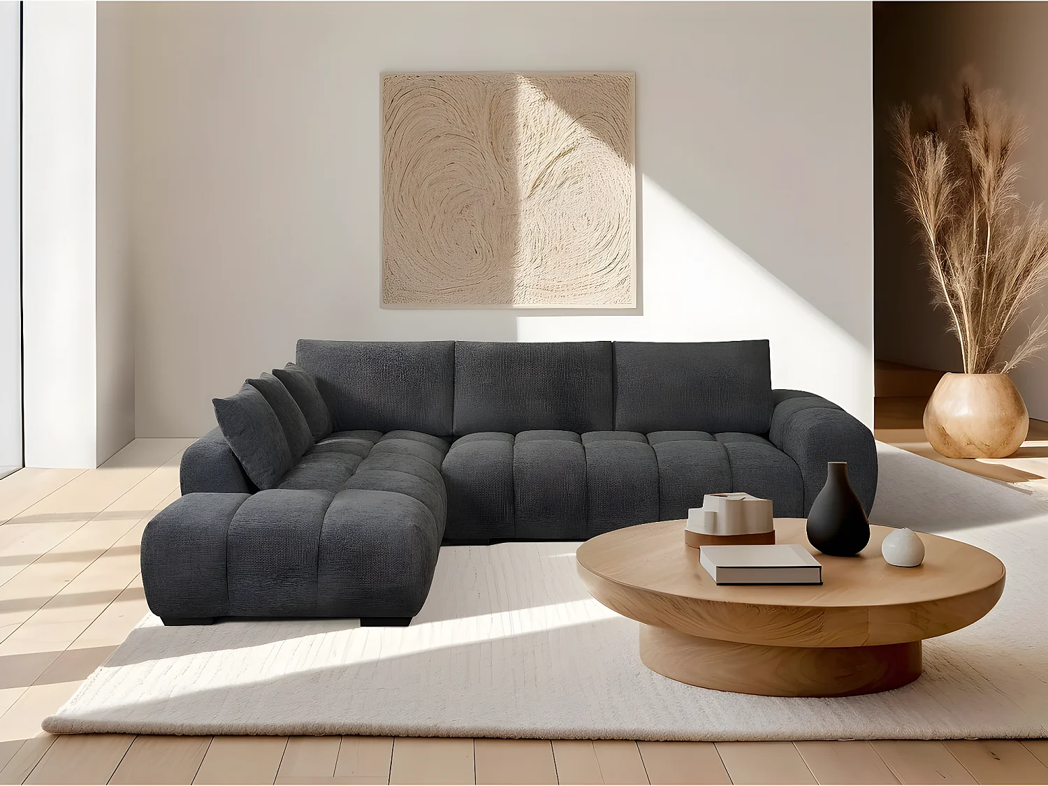 Bank hoekbank meubel stof "Monceau" - 3 zits - Grijs