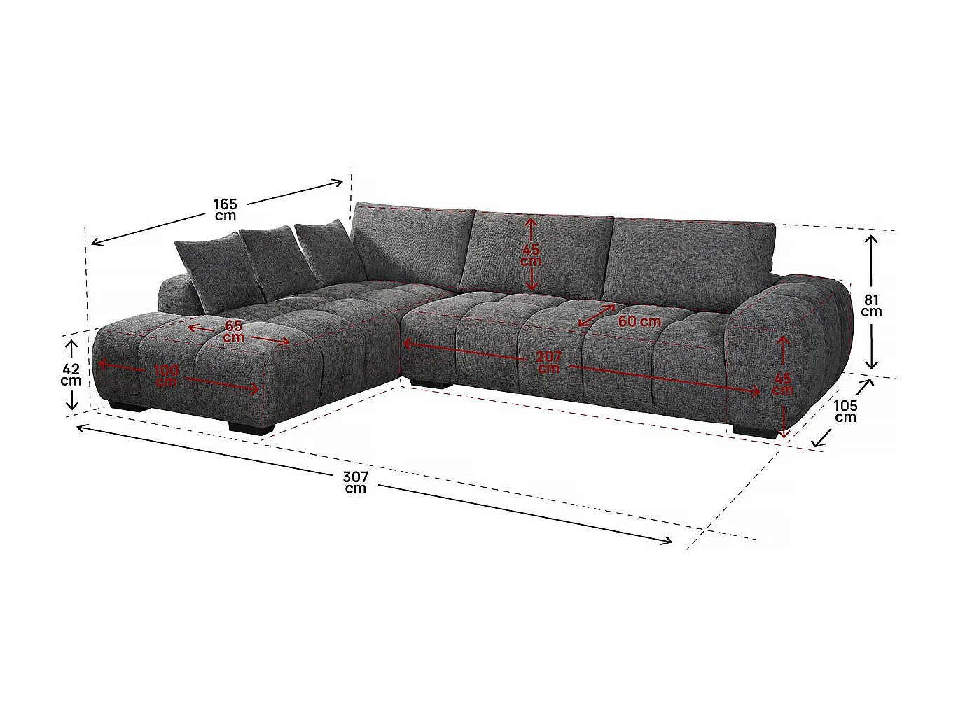 Canapé d'angle "Monceau" - 3 places - Gris