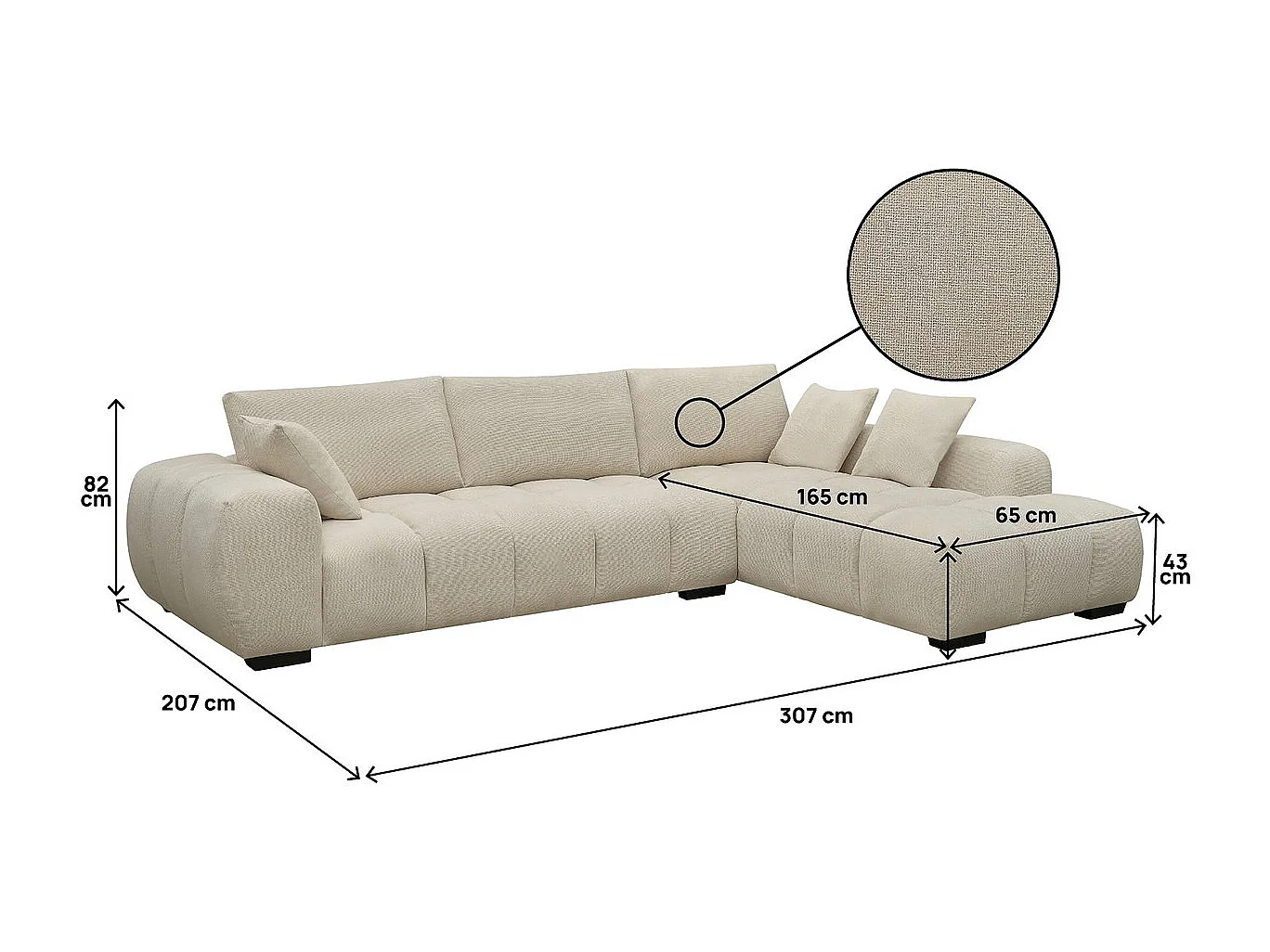 Canapé d'angle Monceau" - 3 places - Beige